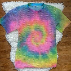 Dolls Kill Rainbow Tie-Dye Mesh Jersey
